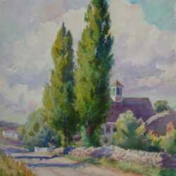 Watercolor by Henry W. Rice: A New England Country Road, represented by Childs Gallery