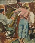 Painting By Herbert Barnett: Double Bass And Tuba At Childs Gallery