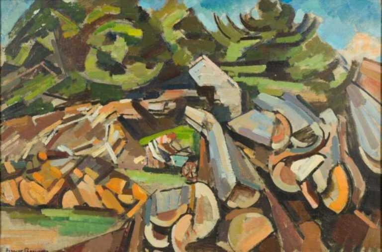 Painting by Herbert Barnett: Landscape with Woodchopper, represented by Childs Gallery