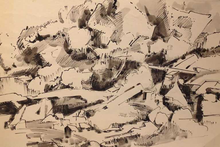 Drawing By Herbert Barnett: Quinapoxet Mill Dam At Childs Gallery