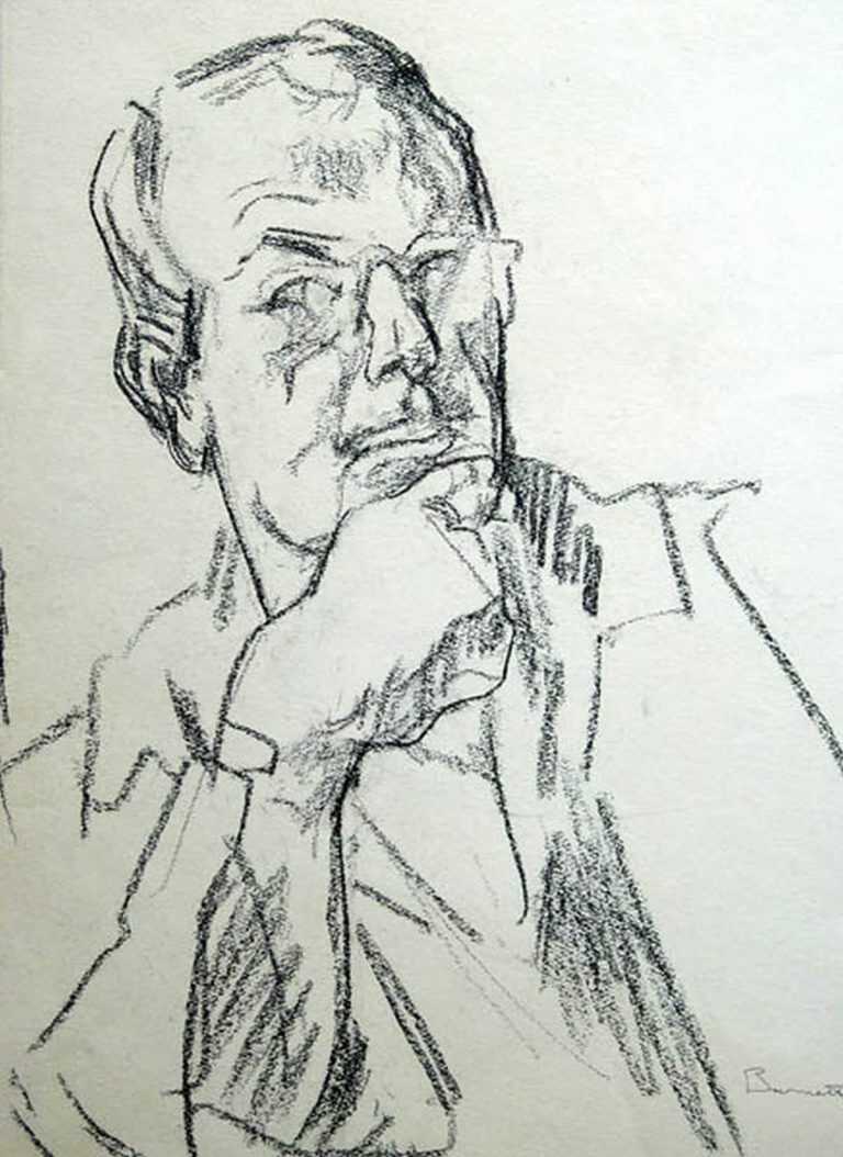 Drawing By Herbert Barnett: Self Portrait Of Artist Contemplating At Childs Gallery