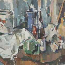 Painting By Herbert Barnett: Still Life Yellow Vase At Childs Gallery