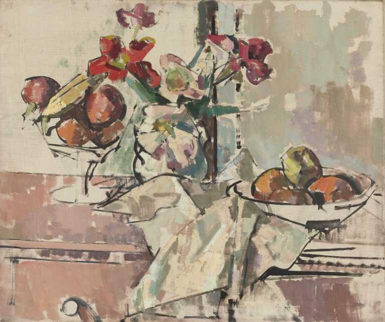 Painting By Herbert Barnett: Still Life With Fruit And Flowers At Childs Gallery