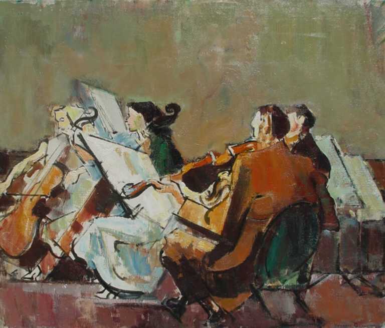 Painting By Herbert Barnett: String Section Worcester Orchestra At Childs Gallery