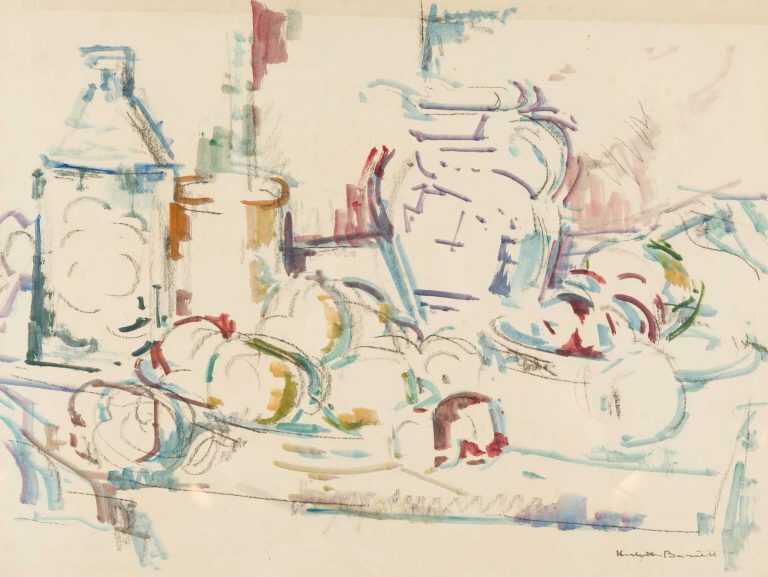 Watercolor By Herbert Barnett: Study For Compote And Blue Pitcher At Childs Gallery