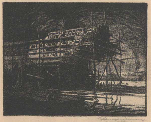 Print by Howard Wilson: Dockyard, represented by Childs Gallery