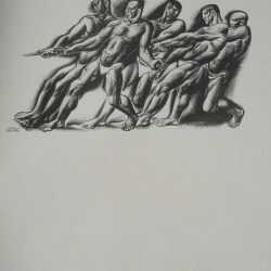 Print By Hugo Gellert: Cooperation [workers Tugging A Rope] At Childs Gallery