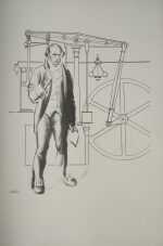 By Hugo Gellert: Machinery And Large Scale Industry, Development Of Machinery [colonial Man Standing Near A Wheel Contraption] At Childs Gallery