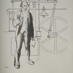 By Hugo Gellert: Machinery And Large Scale Industry, Development Of Machinery [colonial Man Standing Near A Wheel Contraption] At Childs Gallery