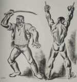 Print by Hugo Gellert: The Working Day, The Greed for Surplus Labor [Man with Sword, represented by Childs Gallery