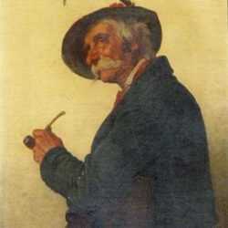 Painting by Hugo Kotschenreiter: Tyrolean Peasant Smoking A Pipe, represented by Childs Gallery