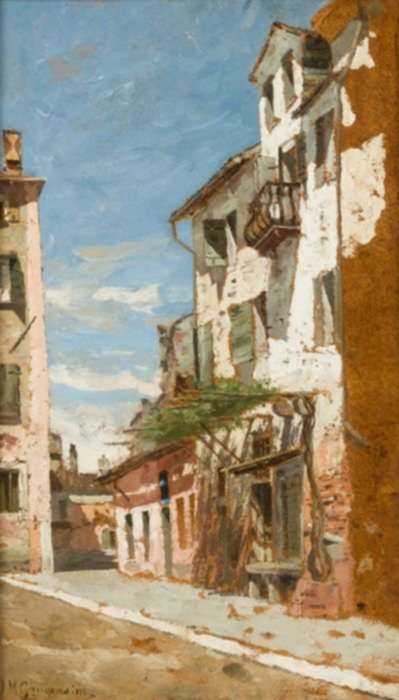 Painting by Ignaz Marcel Gaugengigl: An Italian Street, represented by Childs Gallery