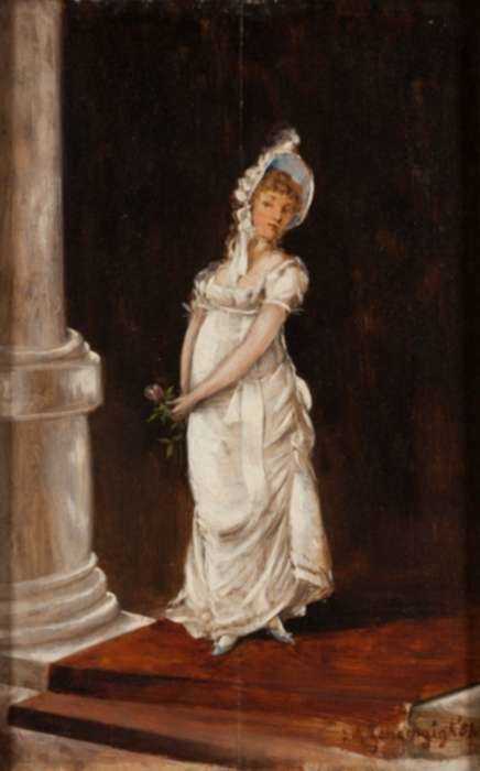 Painting by Ignaz Marcel Gaugengigl: Young Lady with a Rose, represented by Childs Gallery