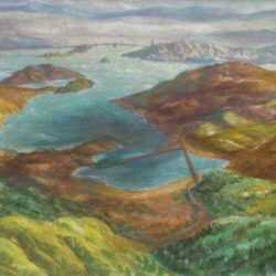 Painting by Irwin D. Hoffman: [View of Tiburon and San Francisco from Mt. Tamalpais], represented by Childs Gallery