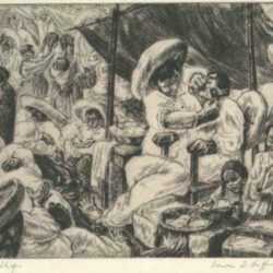 Print by Irwin D. Hoffman: Barber Shop, represented by Childs Gallery