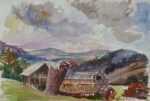 Watercolor by Irwin D. Hoffman: Barn and Sky [Vermont], represented by Childs Gallery