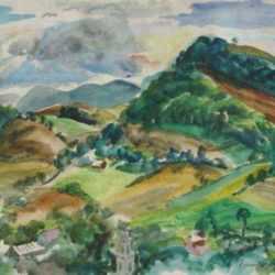 Watercolor by Irwin D. Hoffman: Countryside, Vermont, represented by Childs Gallery