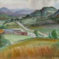 Watercolor by Irwin D. Hoffman: Farmhouse, Vermont, represented by Childs Gallery