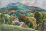 Watercolor by Irwin D. Hoffman: House and Mountain Landscape [Vermont], represented by Childs Gallery