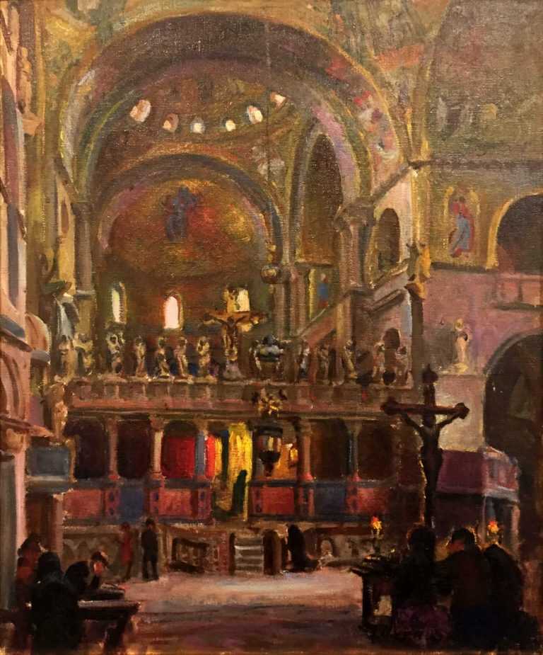 Painting By Irwin D. Hoffman: Interior Of St. Mark's Basilica, Venice At Childs Gallery