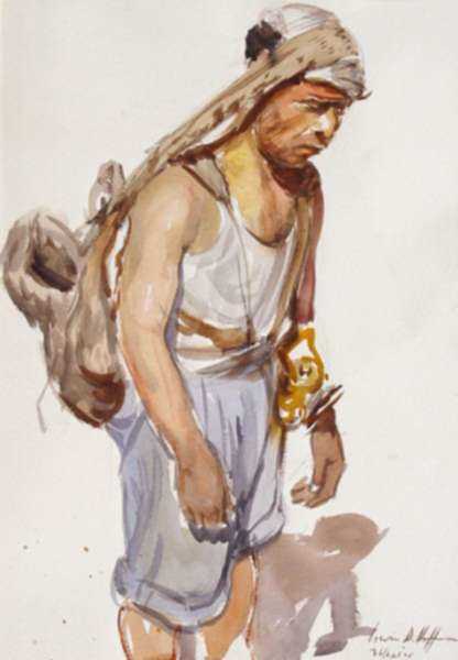 Watercolor by Irwin D. Hoffman: Miner [Mexico], represented by Childs Gallery