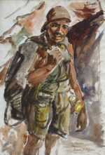 Watercolor by Irwin D. Hoffman: Miner, Santa Barbara, Mexico, represented by Childs Gallery