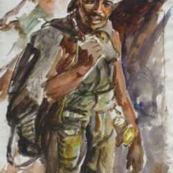 Watercolor by Irwin D. Hoffman: Miner, Santa Barbara, Mexico, represented by Childs Gallery