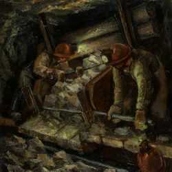 Painting By Irwin D. Hoffman: Pulling The Ore [noranda Mine, Quebec] At Childs Gallery
