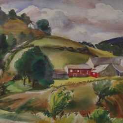 Watercolor By Irwin D. Hoffman: [vermont Hillside And Farm] At Childs Gallery