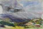 Watercolor by Irwin D. Hoffman: Vermont Sky [Mt. Ascutney, Cavendish], represented by Childs Gallery