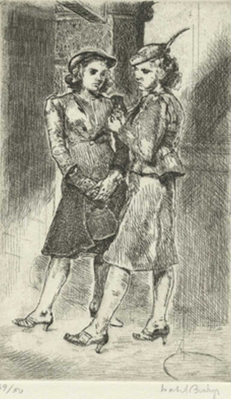 Print by Isabel Bishop: Office Girls, available at Childs Gallery, Boston