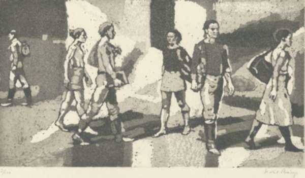 Print by Isabel Bishop: Students Outdoors, represented by Childs Gallery