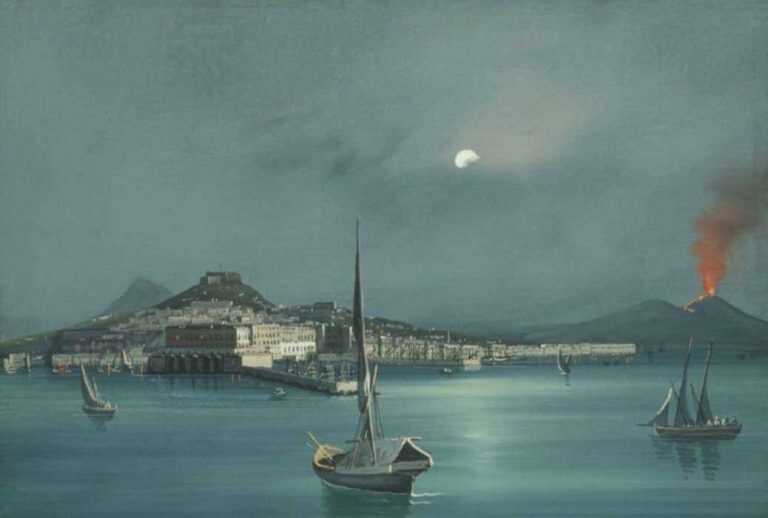Watercolor by Italian School: [Mt. Vesuvius from the Port of Naples], represented by Childs Gallery