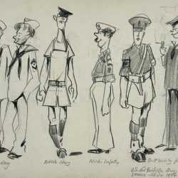 Drawing by Jacek von Henneberg: U.S. and British Army and Navy Types, available at Childs Gallery, Boston