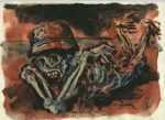 Watercolor by Jacek von Henneberg: [Battlefield Skeleton], represented by Childs Gallery