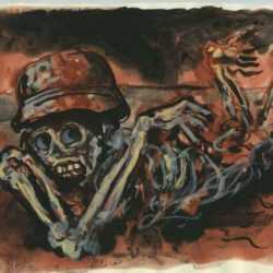 Watercolor by Jacek von Henneberg: [Battlefield Skeleton], represented by Childs Gallery