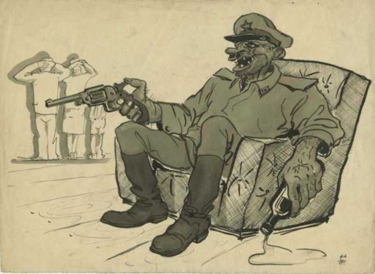 Drawing by Jacek von Henneberg: [Soviet Solidier with Gun], represented by Childs Gallery