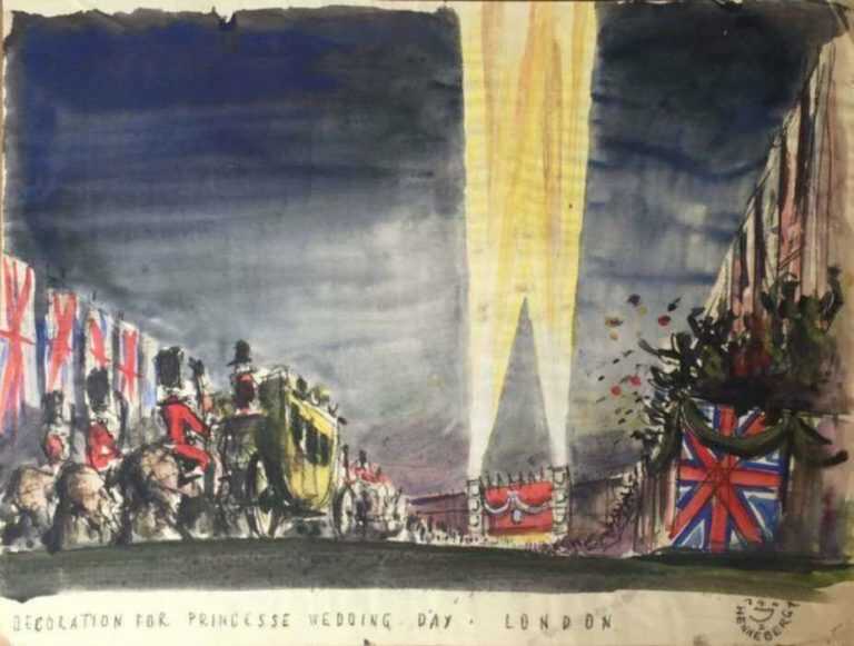 Watercolor by Jacek von Henneberg: Decoration for Royal Wedding, London, represented by Childs Gallery