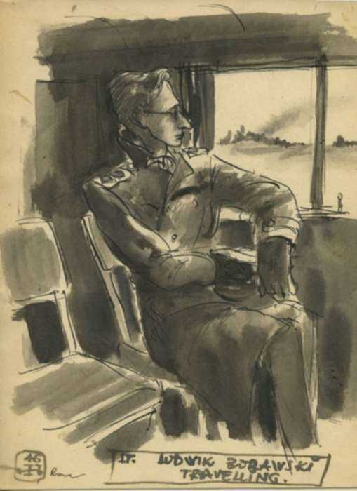 Drawing by Jacek von Henneberg: Lt. Ludwik Bobawski Travelling, represented by Childs Gallery