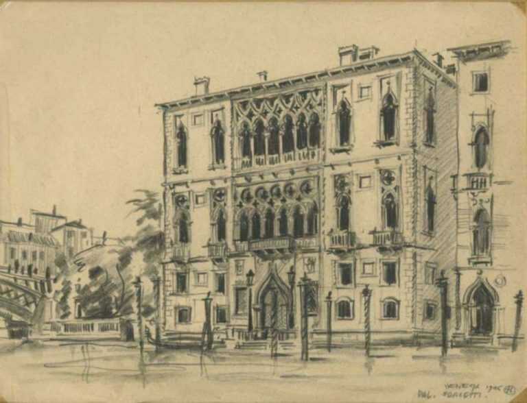 Drawing by Jacek von Henneberg: Palazzo Franchetti, Venice, represented by Childs Gallery