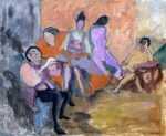 Painting by Jack Kramer: Piper and Figures, represented by Childs Gallery
