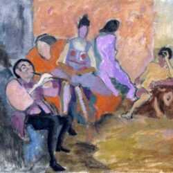 Painting by Jack Kramer: Piper and Figures, represented by Childs Gallery