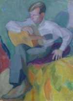 Painting by Jack Kramer: The Guitar Player II, represented by Childs Gallery