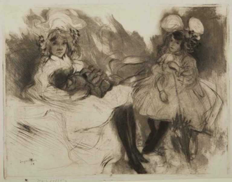 Print by Jacques Villon: En Visite (1re planche), represented by Childs Gallery