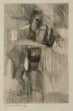 Print by Jacques Villon: L'Homme au Petit Bateau, represented by Childs Gallery