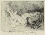 Print by Jacques Villon: Minne ètendue dans un rocking-chair, Le Repos, represented by Childs Gallery