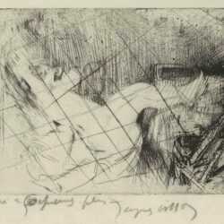 Print by Jacques Villon: Minne ètendue dans un rocking-chair, Le Repos, represented by Childs Gallery