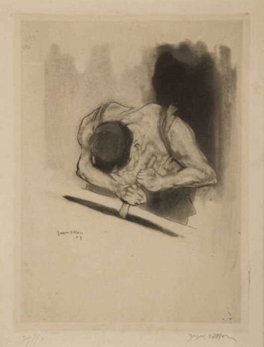 Print by Jacques Villon: Soldat Astiquant or L'Astiquage, represented by Childs Gallery