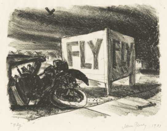 Print by James Penney: Fly [Sign near our airport (Long Island)], represented by Childs Gallery