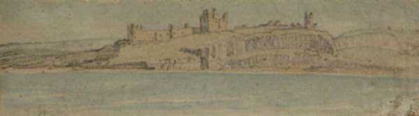 Watercolor by James Ward: Dunstanburgh Castle [Northumberland, England], represented by Childs Gallery
